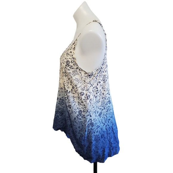 Blue Pepper Sleeveless Tank Blouse Boho Blue White Ombre Floral Print Sz Med - Picture 6 of 10